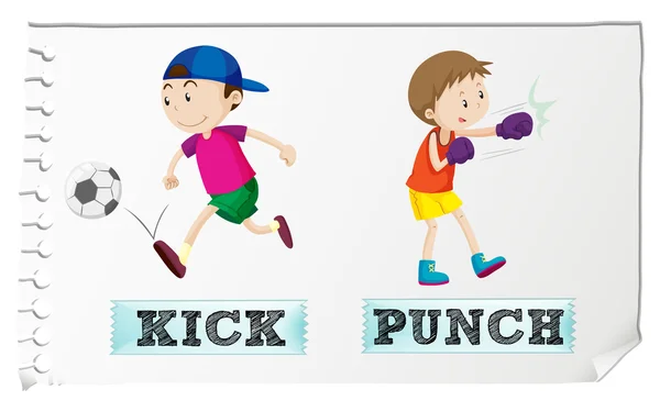 Boy kicking and punching — Stock Vector