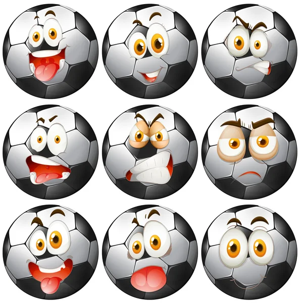 Футбольный мяч с выражениями лица — стоковый вектор