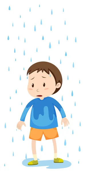 Αγόρι που στέκεται στη βροχή — Διανυσματικό Αρχείο