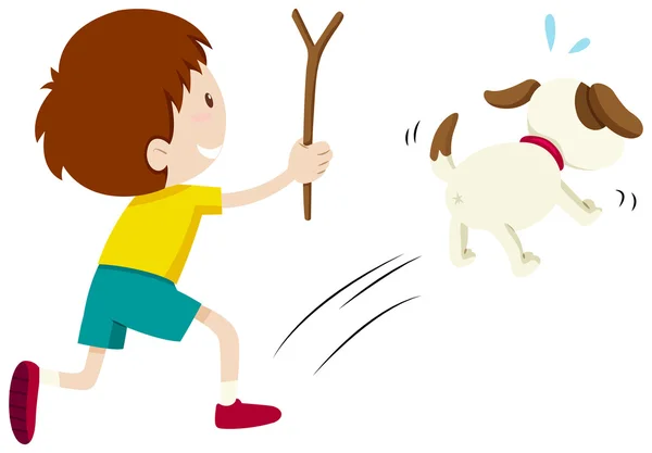 Mean boy chasing a dog — Stock Vector