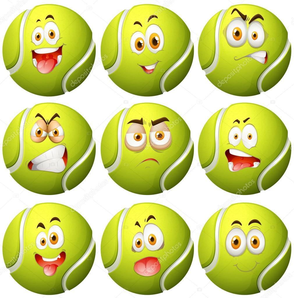 Tennis ball with facial expression