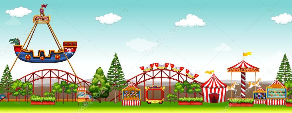 Amusement park with many rides