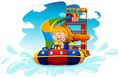 Girl riding on water slide clipart