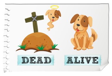 Opposite adjective with dead and alive clipart