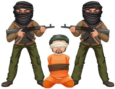 Two terrorists with guns and a victim clipart
