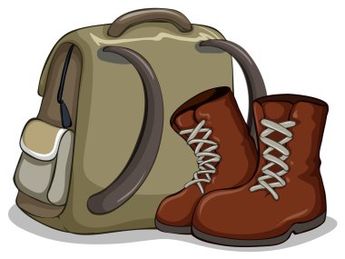 Camping bag and boots clipart
