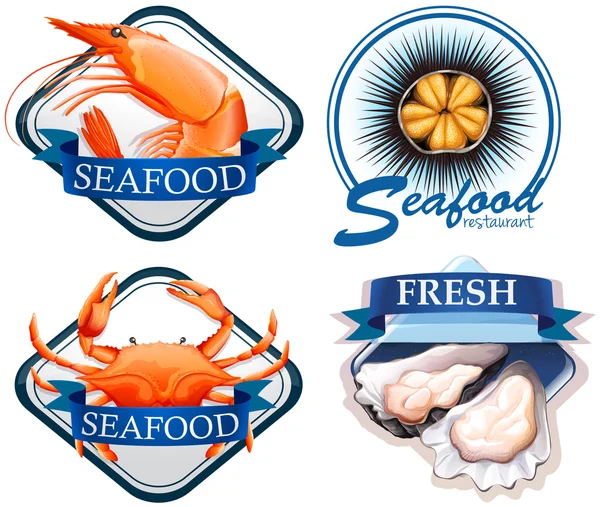 新鮮な魚介類と食品ロゴ — ストックベクタ