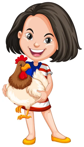 Niña sosteniendo pollo — Vector de stock