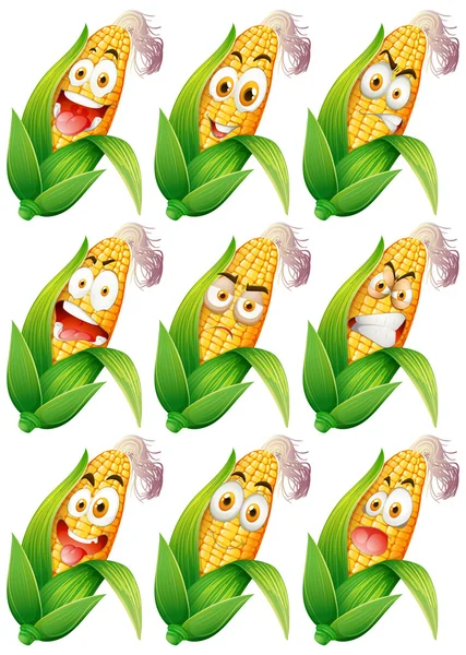 Corn with facial expressions — Stock Vector