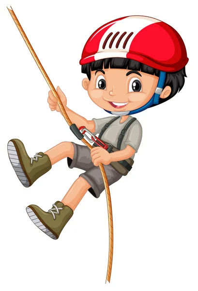 Boy in climbing gears holding a rope — Stock Vector