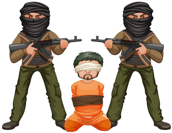 Два террориста с оружием и жертва
