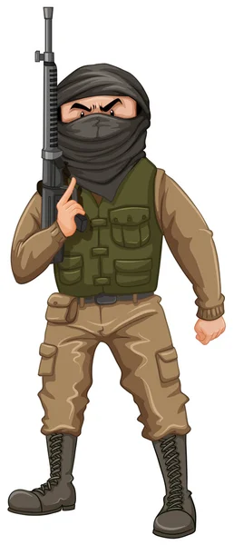 Terrorista portando un rifle — Vector de stock