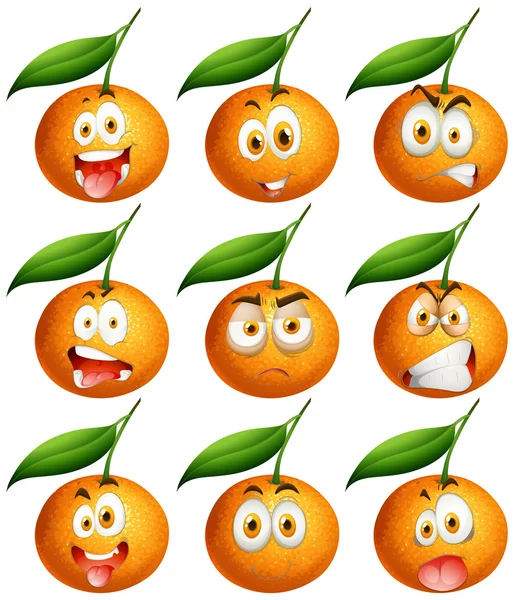 Naranjas frescas con expresiones faciales — Vector de stock