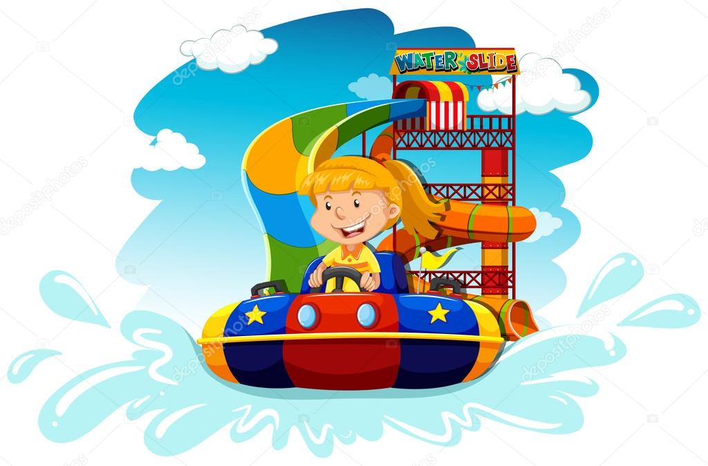 Girl riding on water slide