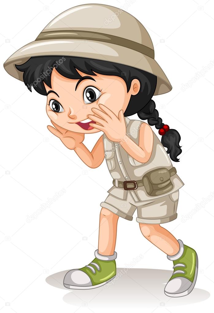 Little girl in camping outfit shouting