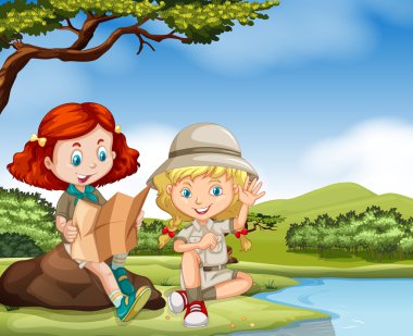 Nehir kenarında kamp kız