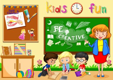 Çocuklar sınıfta okuyor.