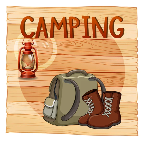 Camping sign with lantern and backpack — Stock Vector