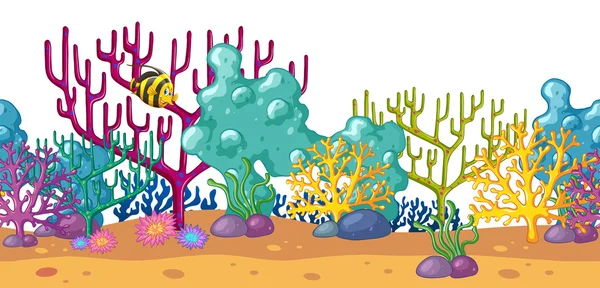 Arrecife de coral y peces bajo el agua — Vector de stock