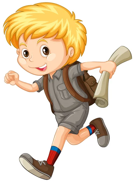 Boy in camping suit running — Stock Vector
