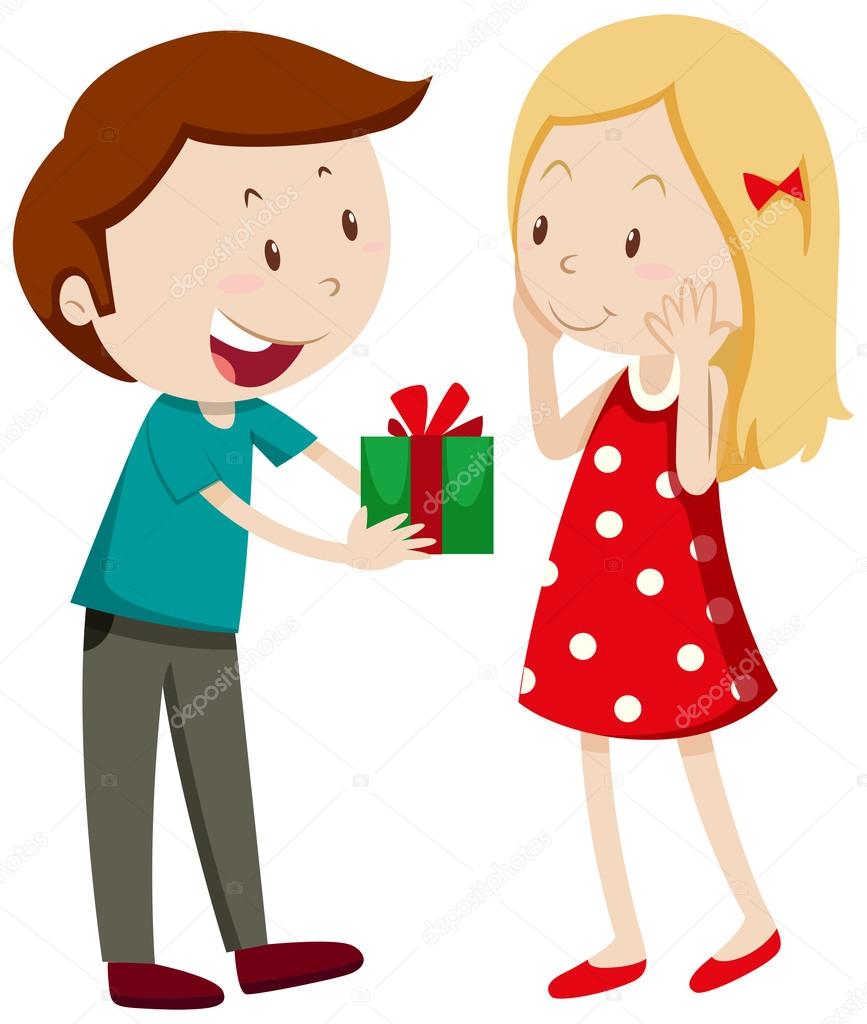 남자가 여자 친구에 게 주는 선물 스톡 벡터 - ©blueringmedia 94806336
