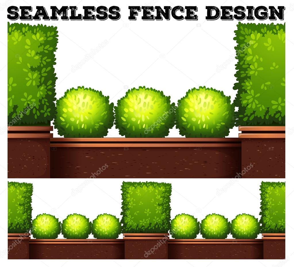 Seamless fence design with green bush