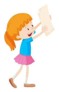 Küçük kız holding beyaz kağıt