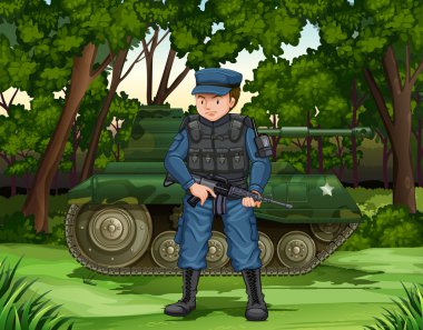 Tank tarafından silahla asker