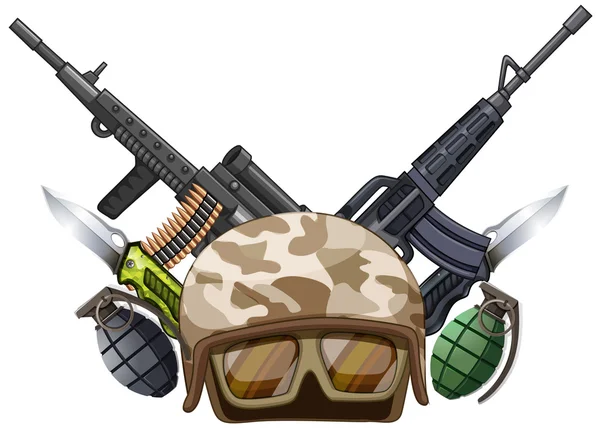 Molte armi e casco soldato — Vettoriale Stock