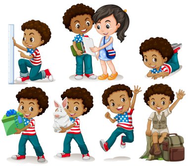 Afro-Amerikan çocuk farklı etkinlikler yapıyor