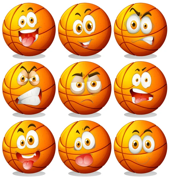 Basketball with facial expressions — Stock Vector