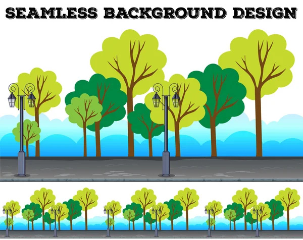 Diseño de fondo sin costuras con árboles y lámparas — Archivo Imágenes Vectoriales