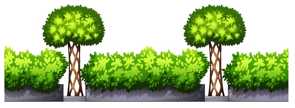 Seamless fence design with bushes — Stock Vector