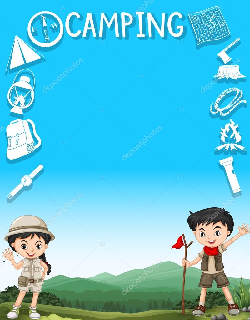Border design with kids and camping gears Stock Vector Image by