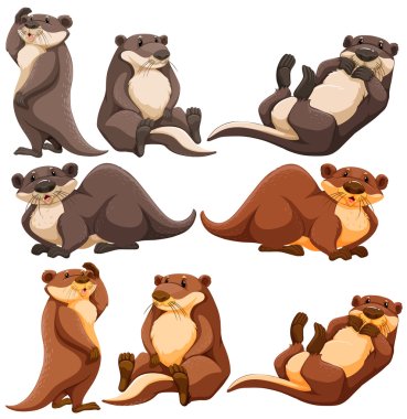 Cute otters in different actions clipart