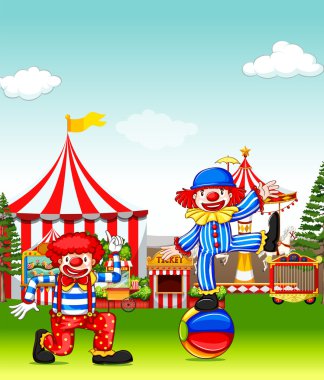 Two jesters performing in the amusement park clipart