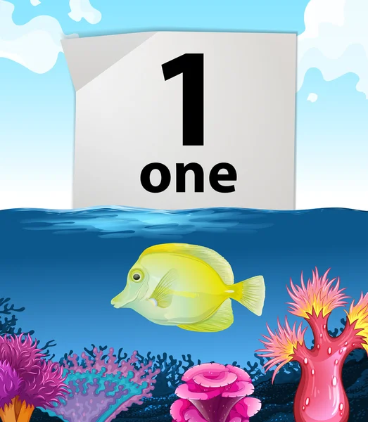 Nummer één en één vis onderwater zwemmen — Stockvector