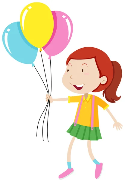 Маленькая девочка держит три шарика — стоковый вектор