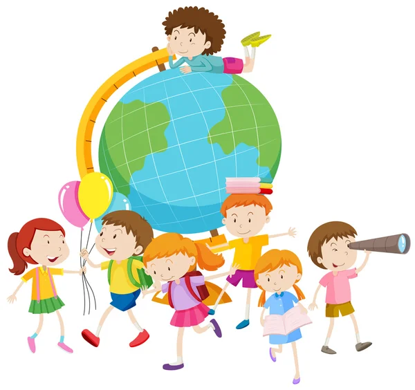 Children and the globe — Stock Vector