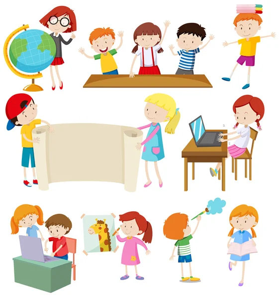 Kinder machen verschiedene Aktivitäten — Stockvektor