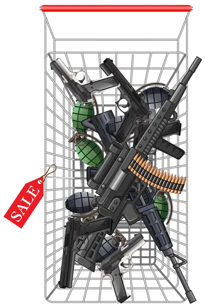 Muchas armas en el carrito de la compra — Vector de stock