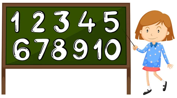 Little girl pointing at the numbers on board — Stock Vector