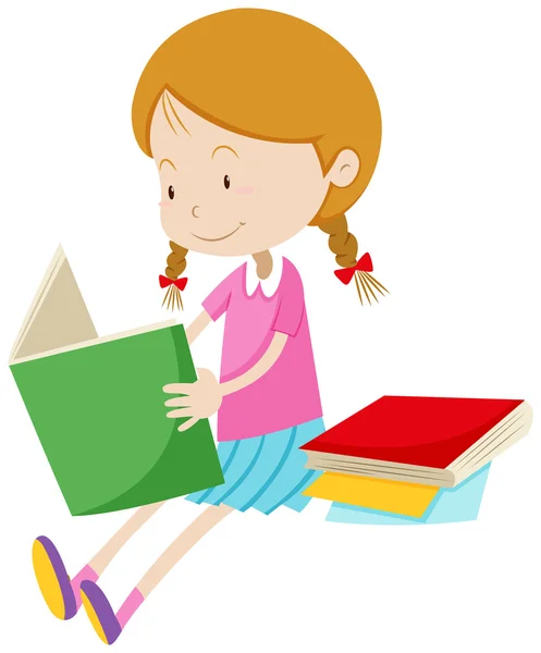 Little girl reading books — Stock Vector