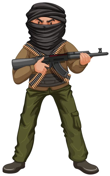 Terrorist with mask and gun — Stock Vector