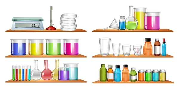 Science equipments on the shelf — Stock Vector