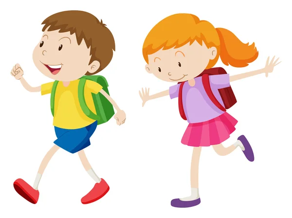 Хлопчик і дівчинка біжать до школи — стоковий вектор