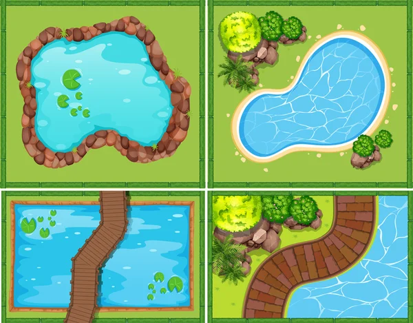 Vier Szenen aus Pool und Teich — Stockvektor