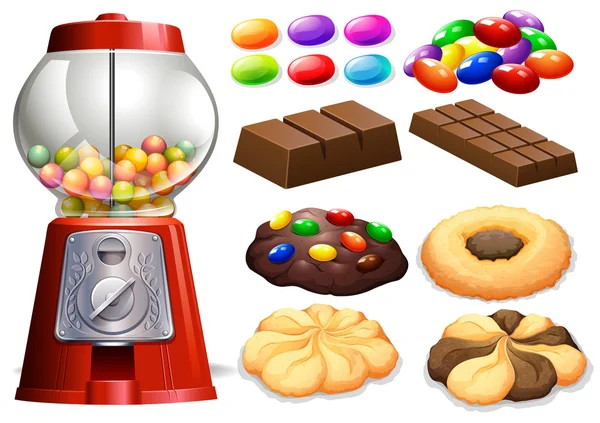 Máquina de dulces y barras de chocolate — Vector de stock