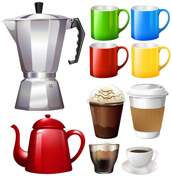 Different cups and mugs — Stock Vector