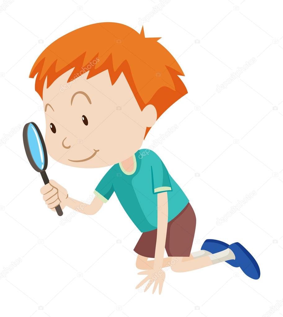 Little boy looking through magnifying glass